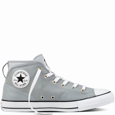 Converse Chuck Taylor All Star Syde Street Leather Mid Tops Mens - Grey/Grey/White Shoes (612TSGZQ)